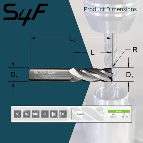 SCT30260 S4F 4-Flute، قطر 5/8 بوصة، طول القطع 1-1/4 بوصة، نصف قطر الزاوية .120 بوصة، القطع المركزي، 3.5 بوصة OAL، غير مطلي، قطر عرقوب 5/8 بوصة، طاحونة نهاية كربيد متعددة الاستخدامات in Kuwait