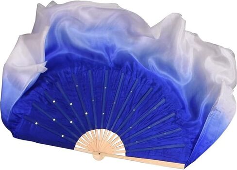 Royal Blue White Gradient Half Circle Belly Dance Veil Genuine Silk Dance Fan Tide (1r+1l) Chinese Handmade Bamboo Fan 41cm-86cm in Saudi Arabia