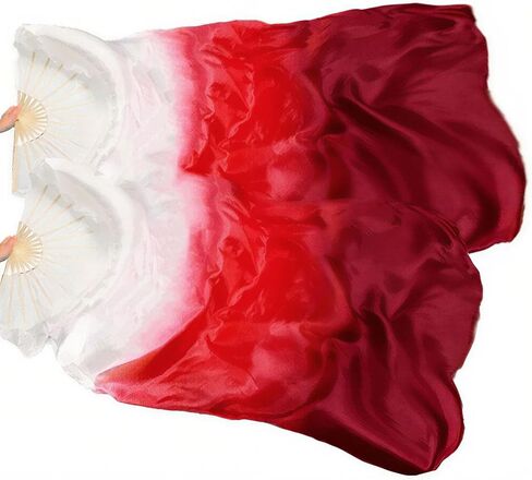 1 Pair of Women's Long Belly Dance Fans (Left and Right) - Premium Artificial Silk Fans, Suitable for Professional Dancers and Cultural Festival Performances | Foldable Dance Fans in Saudi Arabia