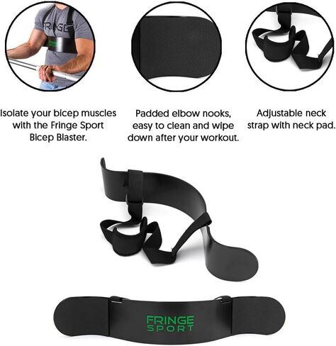 FringeSport Arm Blaster with Padded Elbow Nooks - Prick-Free Bicep Blaster, Adjustable Bicep curl Support Isolator for Ultimate Strength and Muscle Gains (Black) in Kuwait