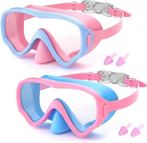 COOLOO 2 Packs Kids Goggles with Nose Cover, 180° Wide View Swimming Goggles for Kids 4-16, No More Hair Snags Anti-Fog No-Leak Snorkel Mask for Boys Girls Youth in Kuwait