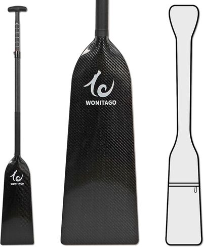 مجداف قارب التنين خفيف الوزن من ألياف الكربون بالكامل مع حقيبة مجداف، مجاذيف قارب التنين قابلة للتعديل 45-51 بوصة (115-130 سم)، معتمد من IDBF in Kuwait