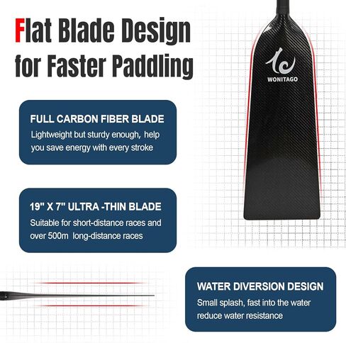 مجداف قارب التنين خفيف الوزن من ألياف الكربون بالكامل مع حقيبة مجداف، مجاذيف قارب التنين قابلة للتعديل 45-51 بوصة (115-130 سم)، معتمد من IDBF in Kuwait