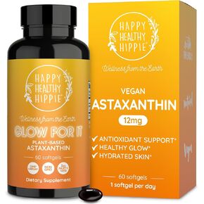 Astaxanthin Supplement 12mg | Plant-Based Antioxidant for Skin Hydration, Elasticity & Radiant Glow | From Algae Extract | Non-GMO, Vegan, Made in USA | 2 Month Supply, 60 Softgels in Kuwait