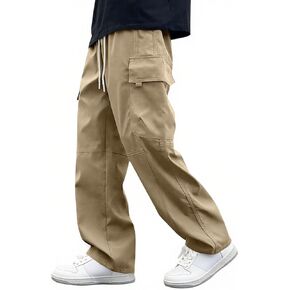 School Uniform Pants for Boys Elastic Wasit Cargo Pant Open Bottom Straight Leg Sweatpants Loose Casual with Pockets in Kuwait