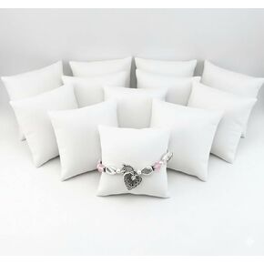 12 piece pack White Faux Leather Ladies Bracelet Watch Anklet Small Pillow Jewelry Displays Size 3.25" x 3.0" Inch (White, Leatherette) in Kuwait