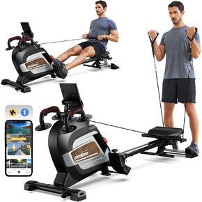 pooboo Rowing Machines for Home, Magnetic Rowing Machine with Adjustable Resistance, Folding Rower Machine of Quiet, 360lbs Weight Capacity, Comfortable Seat Cushion, LCD Monitor, App Support in Kuwait
