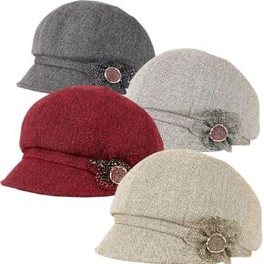 4 Pcs Womens Newsboy Cap Women Retro Classic Visor Newsboy Cabbie Cap Beret Hats with Flower Buckle for Woman Ladies Cabbie Fiddler dressie Newsboy Hats for Girls Gift Black in Kuwait