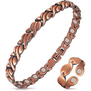 أساور نحاسية للنساء، أساور مغناطيسية من النحاس النقي بنسبة 99.99% وحلقات مغناطيسية مع مغناطيس غاوس 3500، هدية مجوهرات مع أداة تغيير الحجم in Kuwait