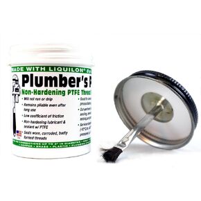 Plumber’s Pal Non-Hardening PTFE Thread Sealant Paste – Seals Worn Metal & Plastic Pipe Threads, High Temp & High Pressure (10,000 PSI), 5oz Brush Top Can, Made in USA in Kuwait