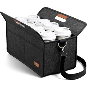 حامل مشروبات فلوكسينارا 6 أكواب قابلة لإعادة الاستخدام مع مقبض وحزام كتف قابل للتعديل، حامل مشروبات للسيارة، حقيبة حامل مشروبات متعددة الأكواب للتوصيل والسفر والنزهات (أسود) in Kuwait