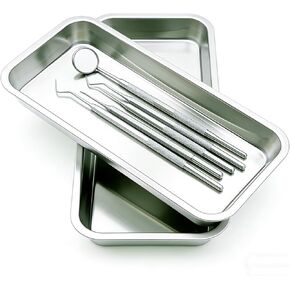 2 Pack Professional Medical Surgical Tray Flat Type Stainless Steel Dental Trays Thickening Lab Instrument Supplies Tools Tray for Dental Piercing Lab Instrument Kitchen Pet Tools(9 * 4.6 * 0.8) in in Kuwait