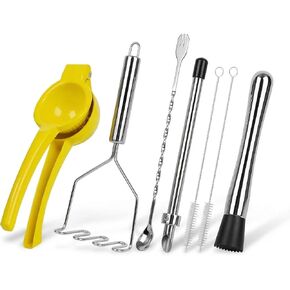 7-Piece Lemonade Stand Supplies Kit – Includes Straw Hole Puncher for Plastic Cups, Handheld Lemon Juicer, Fruit Muddler & Wire Masher in Kuwait