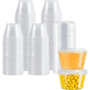 100 قطعة من أكواب البلاستيك مع أغطية، حاويات شفافة للاستعمال مرة واحدة لتتبيل السلطة لتحضير الوجبات الخفيفة، أكواب صغيرة مضادة للتسرب من الجيلي وأكواب صلصة غمس التوابل in Kuwait