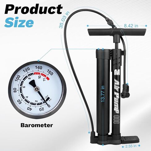 Professional Bike Floor Pump with Gauge | Presta & Schrader Valve | for Standard & Tubeless Tires | High-Pressure 160 PSI | High-Carbon Steel Barrel & Stable Base in Saudi Arabia