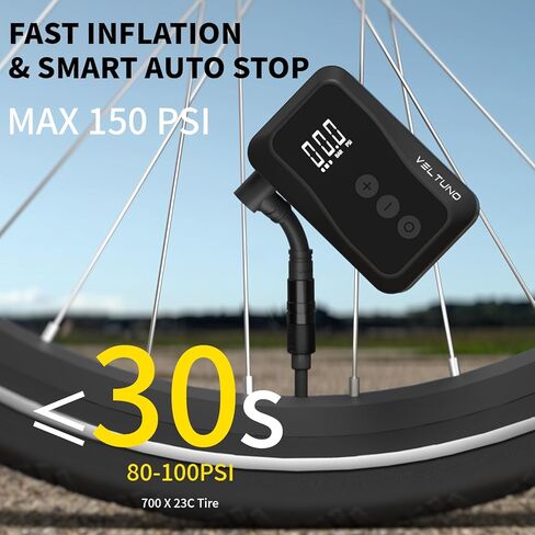 مضخة دراجة كهربائية صغيرة، نفخ سريع بحد أقصى 150 رطل لكل بوصة مربعة مع مقياس ضغط رقمي، توقف تلقائي ذكي، قابل لإعادة الشحن عبر USB-C، صمام بريستا وشرايدر لدراجات الطرق، MTB، الدراجة الإلكترونية، الدراجات النارية، الكرات in Kuwait