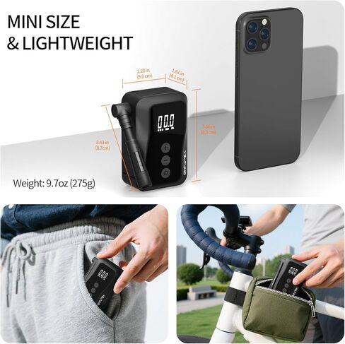 مضخة دراجة كهربائية صغيرة، نفخ سريع بحد أقصى 150 رطل لكل بوصة مربعة مع مقياس ضغط رقمي، توقف تلقائي ذكي، قابل لإعادة الشحن عبر USB-C، صمام بريستا وشرايدر لدراجات الطرق، MTB، الدراجة الإلكترونية، الدراجات النارية، الكرات in Kuwait