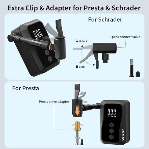 مضخة دراجة كهربائية صغيرة، نفخ سريع بحد أقصى 150 رطل لكل بوصة مربعة مع مقياس ضغط رقمي، توقف تلقائي ذكي، قابل لإعادة الشحن عبر USB-C، صمام بريستا وشرايدر لدراجات الطرق، MTB، الدراجة الإلكترونية، الدراجات النارية، الكرات in Kuwait