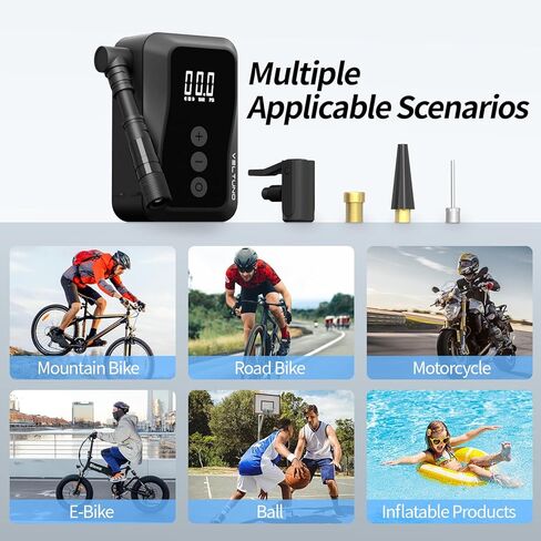 مضخة دراجة كهربائية صغيرة، نفخ سريع بحد أقصى 150 رطل لكل بوصة مربعة مع مقياس ضغط رقمي، توقف تلقائي ذكي، قابل لإعادة الشحن عبر USB-C، صمام بريستا وشرايدر لدراجات الطرق، MTB، الدراجة الإلكترونية، الدراجات النارية، الكرات in Kuwait