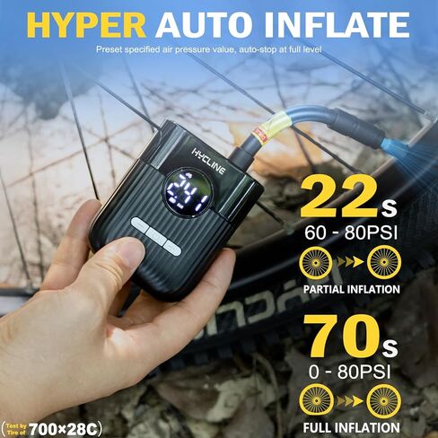 Hycline Mini Electric Bike Pump: 30s Fast Inflate 150 PSI High Pressure Gauge with Presta & Schrader Valve - Bicycle Tire Pump for Bikes Motorcycles Balls - Auto‑Stop Rechargeable Portable Air Pump in Kuwait