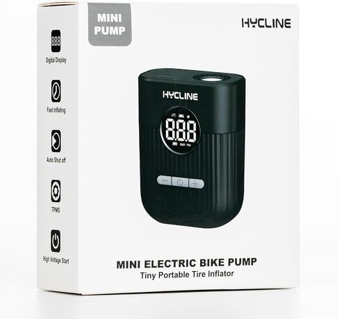 Hycline Mini Electric Bike Pump: 30s Fast Inflate 150 PSI High Pressure Gauge with Presta & Schrader Valve - Bicycle Tire Pump for Bikes Motorcycles Balls - Auto‑Stop Rechargeable Portable Air Pump in Kuwait