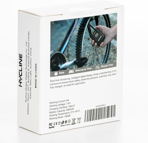 Hycline Mini Electric Bike Pump: 30s Fast Inflate 150 PSI High Pressure Gauge with Presta & Schrader Valve - Bicycle Tire Pump for Bikes Motorcycles Balls - Auto‑Stop Rechargeable Portable Air Pump in Kuwait