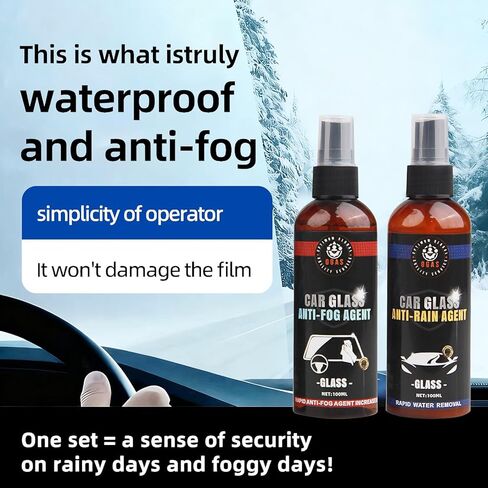 Car Windshield Water Repellent & Anti-Fog Treatment, Quick & Easy Defogging Interior/Exterior Glass Cleaning Bundle, Long-Lasting Hydrophobic Coating for Clear Vision in Rain & Fog, 2 Pack in Kuwait