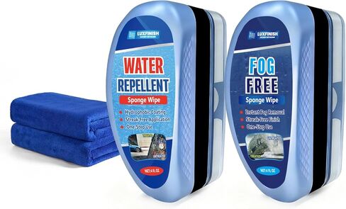 Water Repellent & Anti-Fog Glass Brush Kit with Towels | Hydrophobic Rain Repellent & Defogger for Car Glass Windshield Windows Mirrors & Swim Goggles | Long-Lasting Clarity for Safer Driving in Kuwait