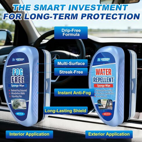 Water Repellent & Anti-Fog Glass Brush Kit with Towels | Hydrophobic Rain Repellent & Defogger for Car Glass Windshield Windows Mirrors & Swim Goggles | Long-Lasting Clarity for Safer Driving in Kuwait