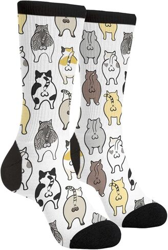 YISHOW Men's Women's Novelty Crew Socks, Funny Crazy Cat Socks Gifts in Kuwait