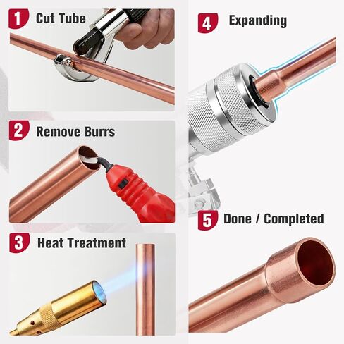 موسع الأنبوب الهيدروليكي، مجموعة أدوات التأرجح النحاسية HVAC لقطر 3/8 إلى 1-1/8 بوصة، 7 رؤوس توسيع الأنابيب، قاطع الأنابيب، أداة إزالة الأزيز لأنابيب النحاس والألومنيوم الناعمة in Kuwait