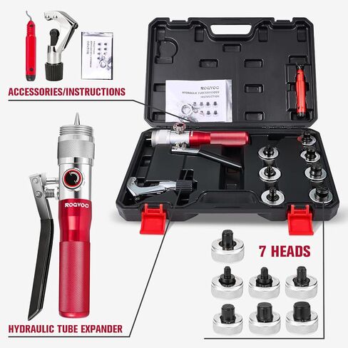 موسع الأنبوب الهيدروليكي، مجموعة أدوات التأرجح النحاسية HVAC لقطر 3/8 إلى 1-1/8 بوصة، 7 رؤوس توسيع الأنابيب، قاطع الأنابيب، أداة إزالة الأزيز لأنابيب النحاس والألومنيوم الناعمة in Kuwait