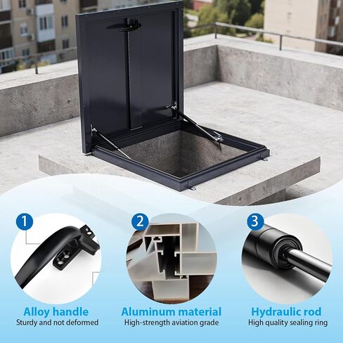Roof Access Hatch, Roof Steel Security Door, Galvanized Powder Coated Attic Cover with Lockable Handle,Hydraulic Rods(Black, 27.55x27.55in/70x70cm) in Saudi Arabia