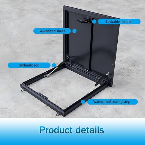 Roof Access Hatch, Roof Steel Security Door, Galvanized Powder Coated Attic Cover with Lockable Handle,Hydraulic Rods(Black, 27.55x27.55in/70x70cm) in Saudi Arabia