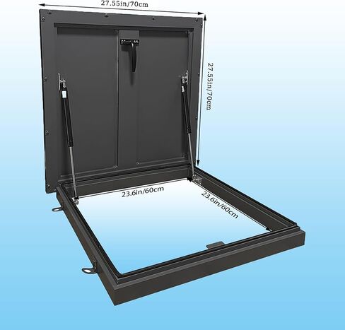 Roof Access Hatch, Roof Steel Security Door, Galvanized Powder Coated Attic Cover with Lockable Handle,Hydraulic Rods(Black, 27.55x27.55in/70x70cm) in Saudi Arabia