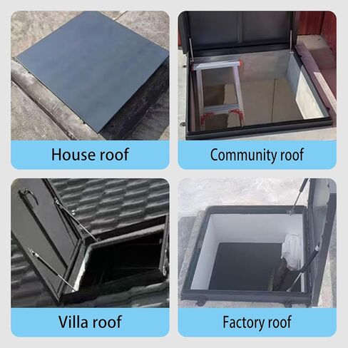 Roof Access Hatch, Roof Steel Security Door, Galvanized Powder Coated Attic Cover with Lockable Handle,Hydraulic Rods(Black, 27.55x27.55in/70x70cm) in Saudi Arabia