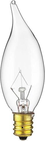Sunlite 40009 Incandescent Petite Clear Chandelier Light Bulb, 15 Watts, 105 Lumens, Candelabra E12 Base, Flame Tip, 2600K Warm White, 12-Pack in Kuwait