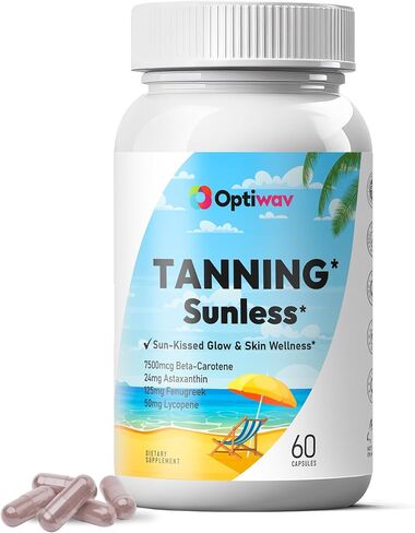 حبوب تسمير البشرة للرجال والنساء - كبسولات تسمير البشرة الذاتية التي تعمل بسرعة بدون التعرض للشمس - حبوب مكملات الميلانين الطبيعية عن طريق الفم من أجل توهج ذهبي صحي بدون شمس - خالية من السكر، خالية من الغلوتين، نباتي، غير معدلة وراثيًا in Kuwait