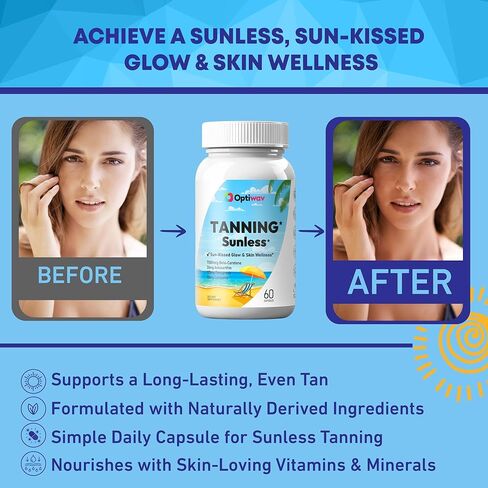 حبوب تسمير البشرة للرجال والنساء - كبسولات تسمير البشرة الذاتية التي تعمل بسرعة بدون التعرض للشمس - حبوب مكملات الميلانين الطبيعية عن طريق الفم من أجل توهج ذهبي صحي بدون شمس - خالية من السكر، خالية من الغلوتين، نباتي، غير معدلة وراثيًا in Kuwait