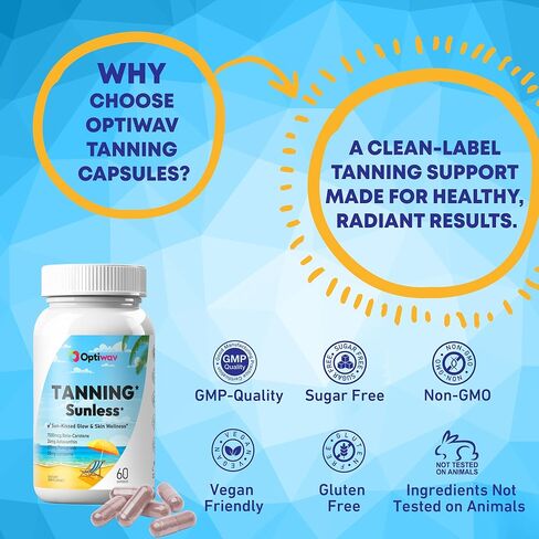 حبوب تسمير البشرة للرجال والنساء - كبسولات تسمير البشرة الذاتية التي تعمل بسرعة بدون التعرض للشمس - حبوب مكملات الميلانين الطبيعية عن طريق الفم من أجل توهج ذهبي صحي بدون شمس - خالية من السكر، خالية من الغلوتين، نباتي، غير معدلة وراثيًا in Kuwait