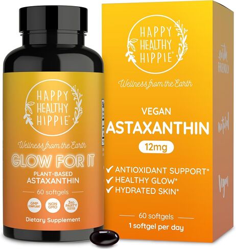 Astaxanthin Supplement 12mg | Plant-Based Antioxidant for Skin Hydration, Elasticity & Radiant Glow | From Algae Extract | Non-GMO, Vegan, Made in USA | 2 Month Supply, 60 Softgels in Kuwait
