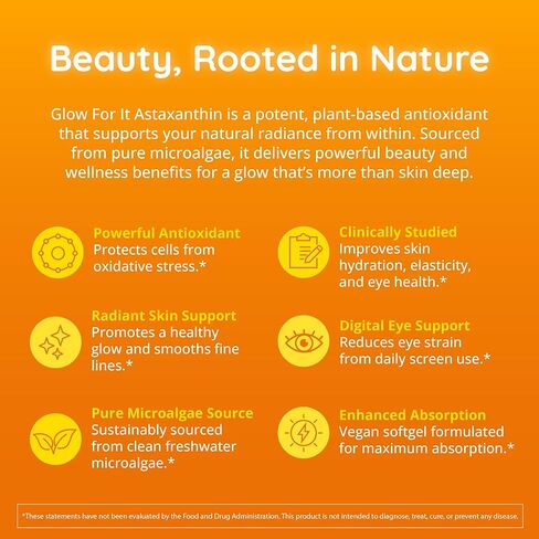 Astaxanthin Supplement 12mg | Plant-Based Antioxidant for Skin Hydration, Elasticity & Radiant Glow | From Algae Extract | Non-GMO, Vegan, Made in USA | 2 Month Supply, 60 Softgels in Kuwait