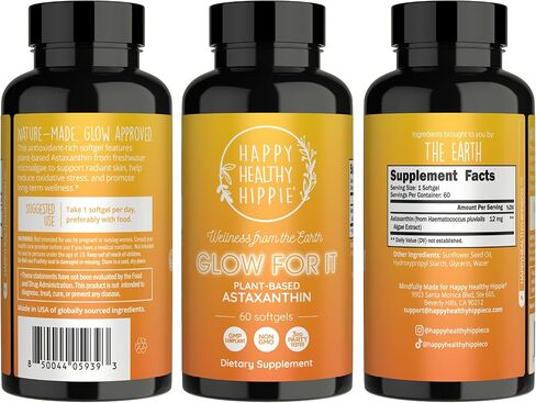 Astaxanthin Supplement 12mg | Plant-Based Antioxidant for Skin Hydration, Elasticity & Radiant Glow | From Algae Extract | Non-GMO, Vegan, Made in USA | 2 Month Supply, 60 Softgels in Kuwait