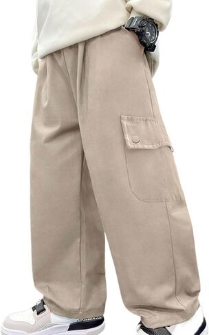 School Uniform Pants for Boys Elastic Wasit Cargo Pant Open Bottom Casual Sweatpants with Multi Pockets Outdoor Playwear in Saudi Arabia