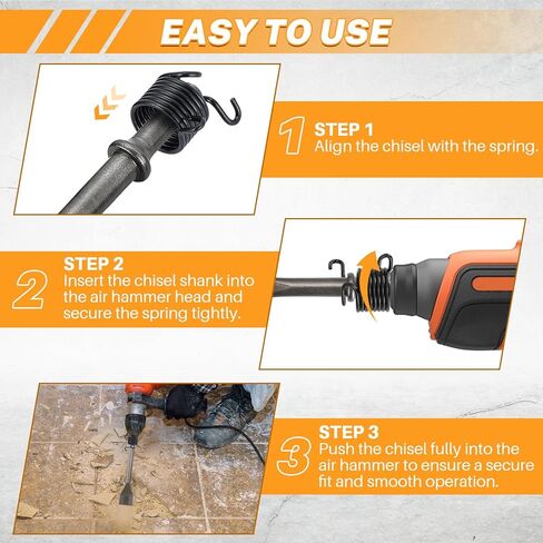 مجموعة أزاميل مطرقة هوائية مكونة من 10 قطع من MAOPINER، لقم إزميل مطرقة هواء من الفولاذ عالي الكربون شديدة التحمل مع ساق 0.401 بوصة (10 مم) للسيارات والأعمال المعدنية وإزالة المسامير، تتضمن زنبرك in Kuwait