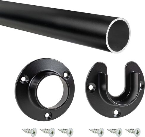 Outwater 48" Black Aluminum Closet Rod Kit – 1-5/16" Diameter with Matching U & O Flanges and Mounting Screws in Saudi Arabia