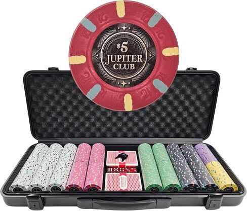 مجموعة شرائح بوكر من طين الكازينو بحجم 500 قطعة بحجم 43 مم من جوبيتر كلوب | 11 جرامًا من رقائق XL في حافظة واقية للقفل | إحساس فاخر من الطين بنسبة 100% للألعاب النقدية المنزلية والبطولات ذات الرهانات العالية in Kuwait