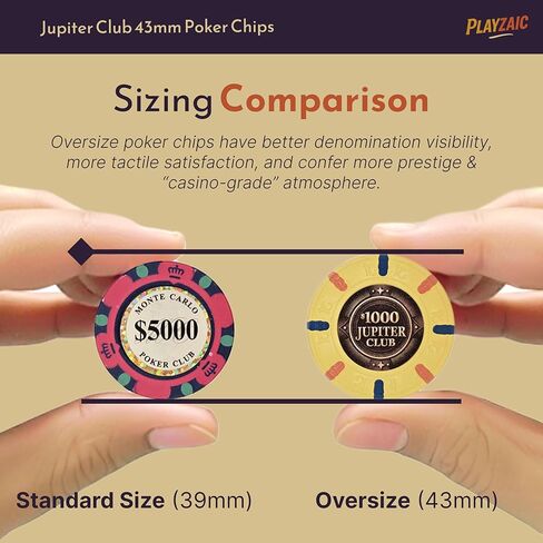 مجموعة شرائح بوكر من طين الكازينو بحجم 500 قطعة بحجم 43 مم من جوبيتر كلوب | 11 جرامًا من رقائق XL في حافظة واقية للقفل | إحساس فاخر من الطين بنسبة 100% للألعاب النقدية المنزلية والبطولات ذات الرهانات العالية in Kuwait