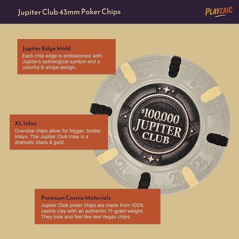 مجموعة شرائح بوكر من طين الكازينو بحجم 500 قطعة بحجم 43 مم من جوبيتر كلوب | 11 جرامًا من رقائق XL في حافظة واقية للقفل | إحساس فاخر من الطين بنسبة 100% للألعاب النقدية المنزلية والبطولات ذات الرهانات العالية in Kuwait