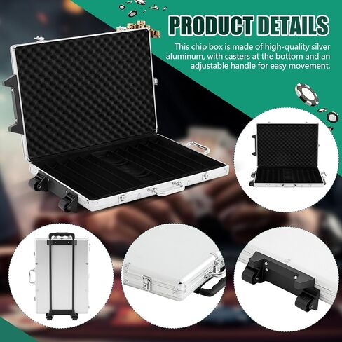 1000 Pcs Large Capacity Rolling Poker Chip Case Empty with Wheels and Telescoping Handle, 23.6" x 15" Aluminum Trolley Storage Case for Casino Tournament Travel (No Chips Included) in Saudi Arabia